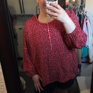 Max Studio Red Patterned Blouse with White Accents